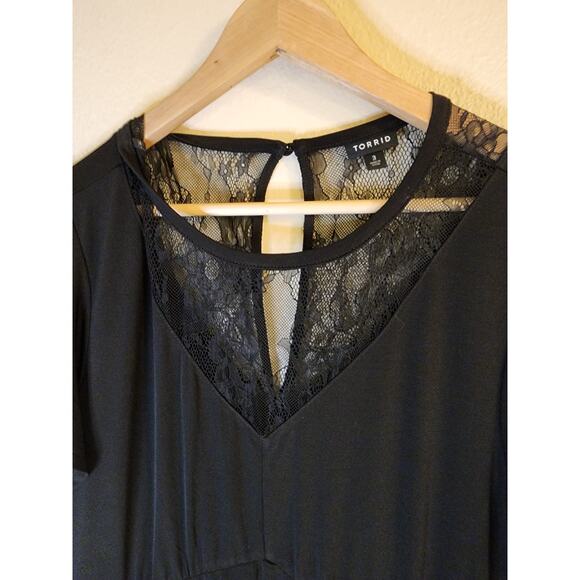 TORRID Black with Lace Accents A-Symmetrical Hem Maxi Dress Cap Sleeves SIZE 3X - Picture 3 of 10